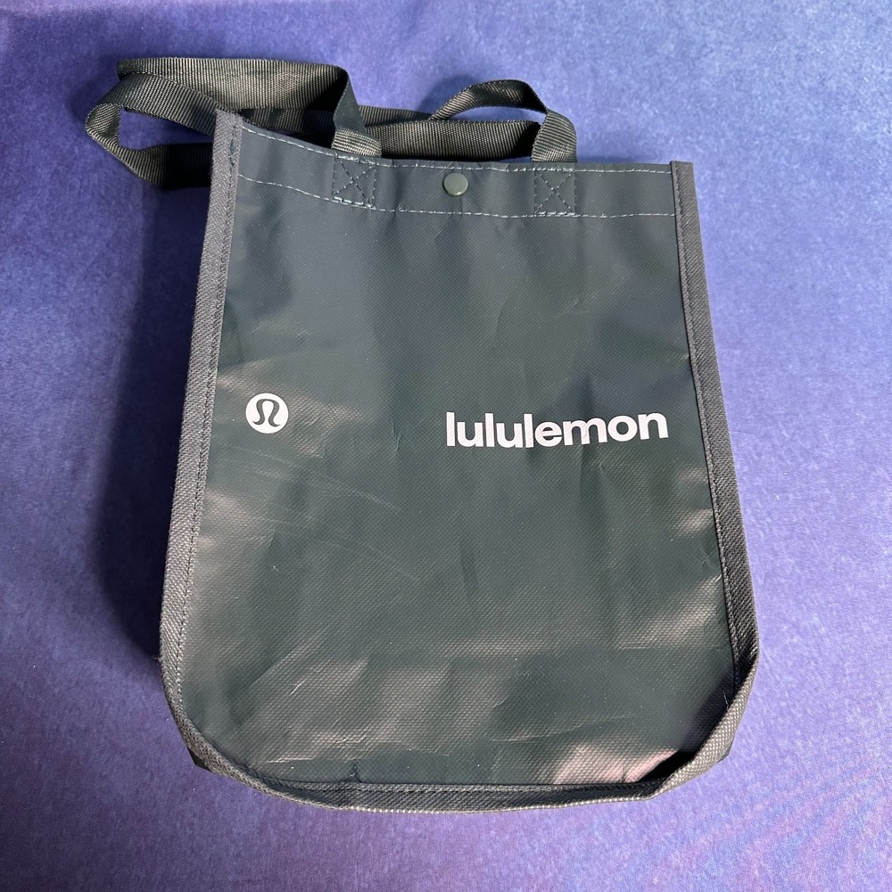 Lululemon Lot of 2 Small Reusable Shopping Tote Bags Forest Green & Be All Print - Picture 2 of 10